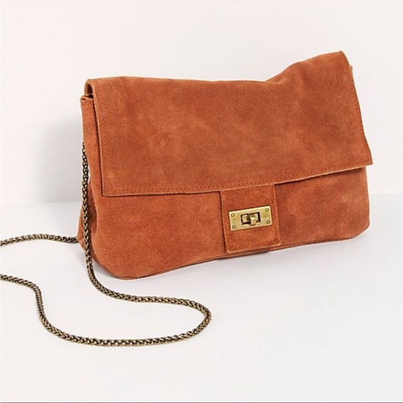 NWT Free People Slouchy Suede Chain Shoulder Bag Color: Burnt Bowen MSRP $58 - Picture 2 of 16